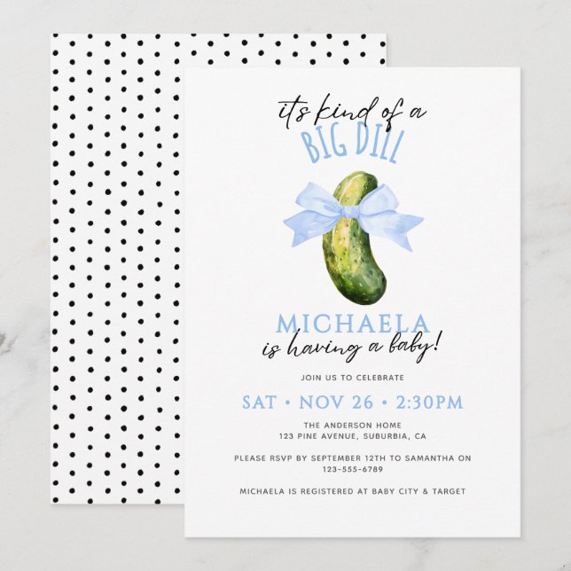 Big Dill Watercolor Coquette Pickle Baby Shower Invitation (Front/Back)