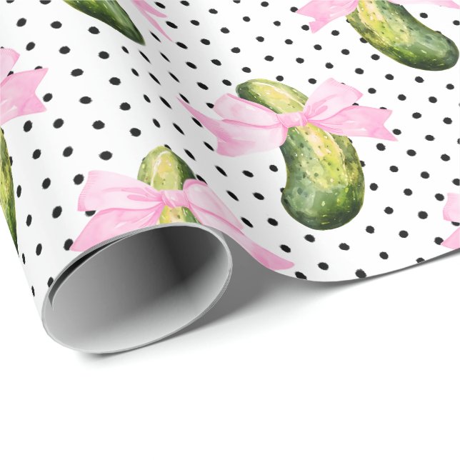 Big Dill Watercolor Pickle & Bow Baby Shower Wrapping Paper (Roll Corner)