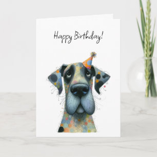 Big Dog in a Tiny Party Hat Birthday Card
