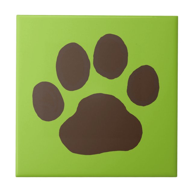 Big Dog Paw Print with Custom Background Colour Ceramic Tile (Front)
