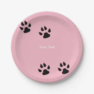 Big Dog Paw Prints on Pink Paper Plate