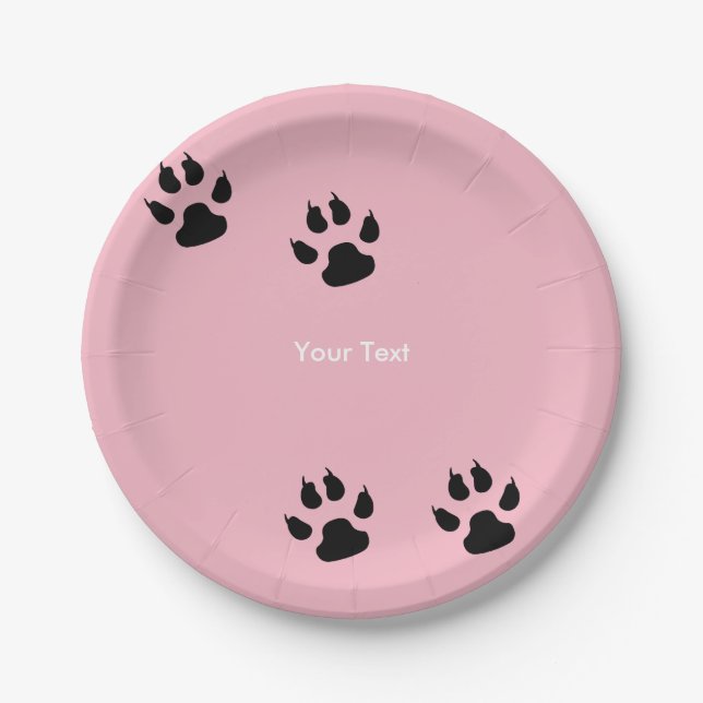 Big Dog Paw Prints on Pink Paper Plate (Front)