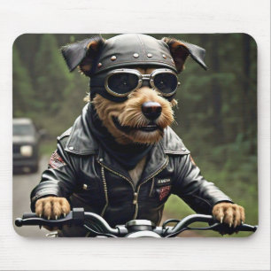 Big Dog Riding Motorcycle Mouse Pad