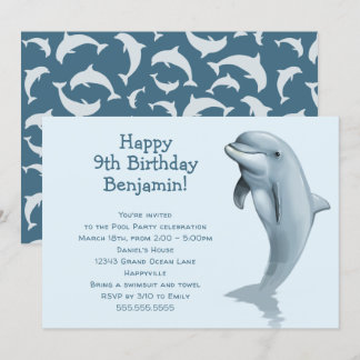 Big Dolphin Kids Birthday Party Invitation