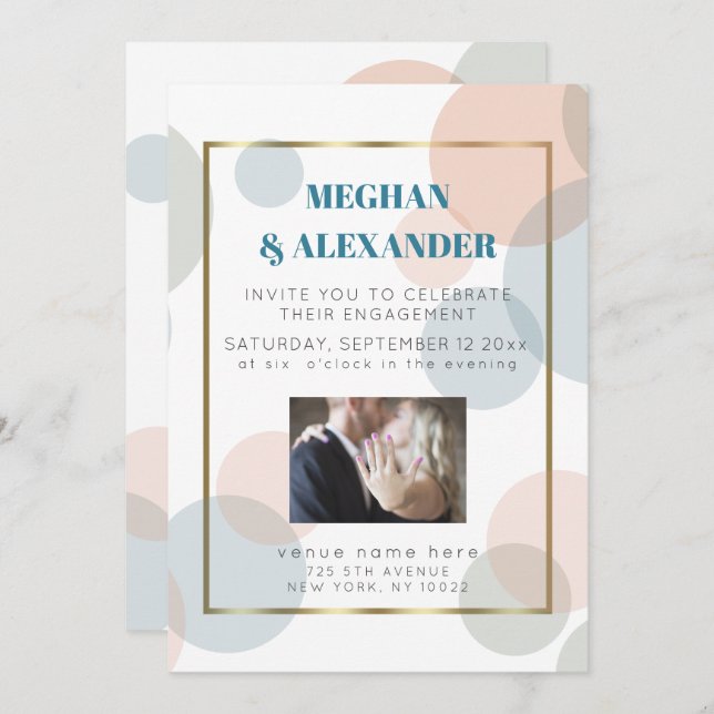Big Dots Confetti Engagement Photo Frame Invitation (Front/Back)