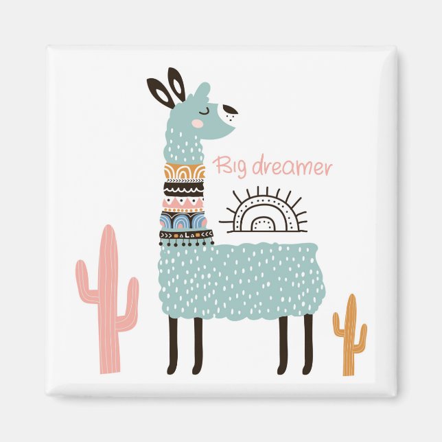 Big Dreamer Llama with Cactus Magnet (Front)