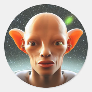Big Ears Human Like Alien in space Classic Round Sticker