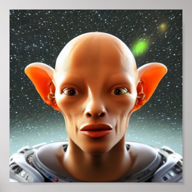 Big Ears Human Like Alien In Space Poster (Front)