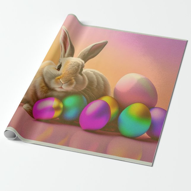 Big Easter Bunny With Colourful Eggs Collection Wrapping Paper (Unrolled)