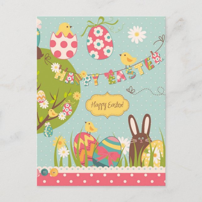 Big Easter set with cute chocolate rabbit Holiday Postcard (Front)
