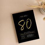 Big Eighty | Gold & Black 80th Birthday Party Invitation<br><div class="desc">Celebrate your special day with this simple stylish 80th birthday party invitation. This design features a brush script "The Big 80" with a clean layout in a black & gold colour combo. More designs and party supplies are available at my shop BaraBomDesign.</div>