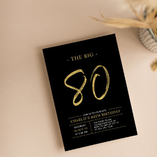 Big Eighty   Gold & Black 80th Birthday Party Invitation