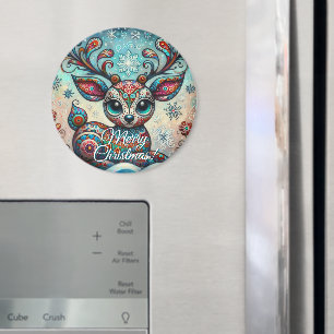 Big Eye Christmas Reindeer Folk Art Personalized Magnet