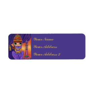 Big Eye Genie Girl in Purple with Magic Bottle Return Address Label