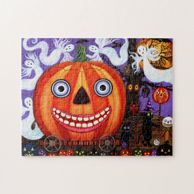Big Eye Grinning Halloween Pumpkin Jigsaw Puzzle (Horizontal)