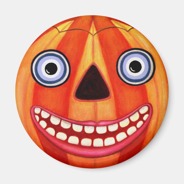 Big Eye Grinning Halloween Pumpkin Magnet (Front)