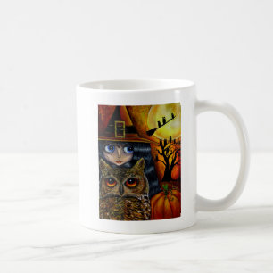 Big Eye Halloween Witch Girl Great Horned Owl Cute Coffee Mug