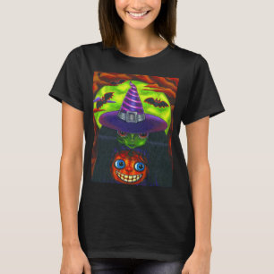 Big Eye Halloween Witch Smiling Pumpkin T-Shirt