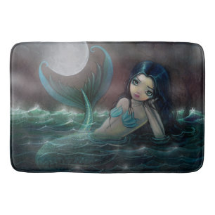 Big Eye Mermaid Cute Fantasy Art Illustration Bath Mat