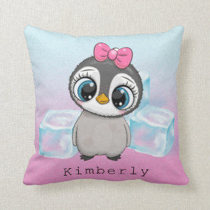 Big Eye Penguin with Pink Bow Custom Cushion