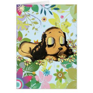 big eye sleeping Puppy Dog Cartoon Animal Art