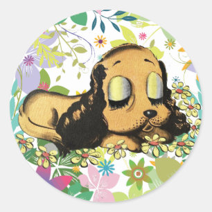 big eye sleeping Puppy Dog Cartoon Animal Art Classic Round Sticker