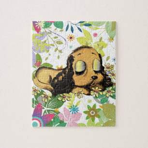 big eye sleeping Puppy Dog Cartoon Animal Art Jigsaw Puzzle