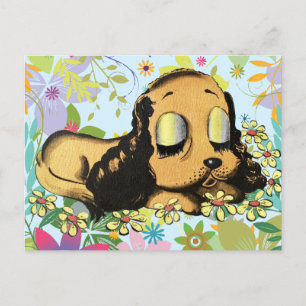 big eye sleeping Puppy Dog Cartoon Animal Art Postcard