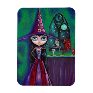 Big Eye Witch Girl with Falcon & Dragon Cute Magnet