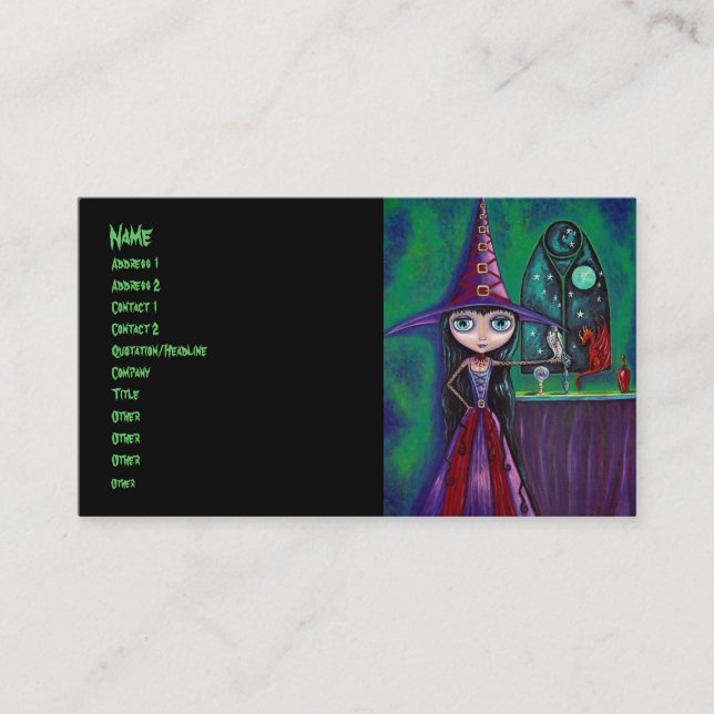 Big Eye Witch with Falcon and Dragon Occult Business Card (Front)