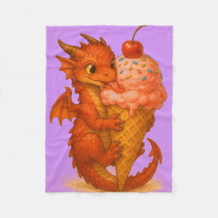 Big eyed baby fire dragon ice cream fantasy art fleece blanket