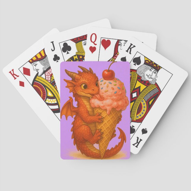 Big eyed baby fire dragon ice cream fantasy art playing cards (Back)