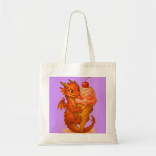 Big eyed baby fire dragon ice cream fantasy art tote bag