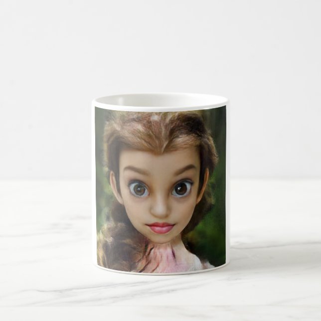 Big-eyed belle beautiful girl doll with brown hair coffee mug (Center)
