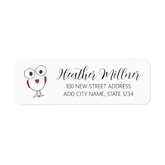 Big eyed bird illustration custom text return address label (Front)