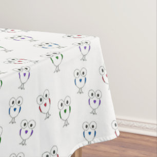 Big eyed birds pattern white tablecloth