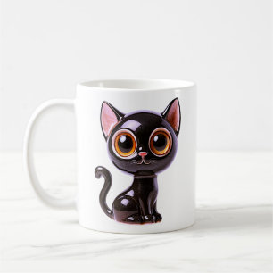 Big-Eyed Black Cat Coffee Mug