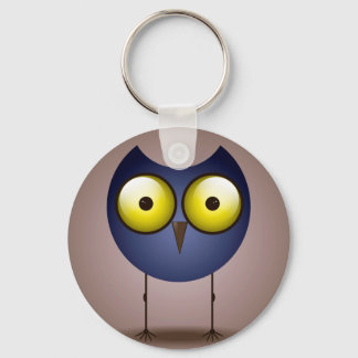 Big Eyed Blue Owl Button Keychain