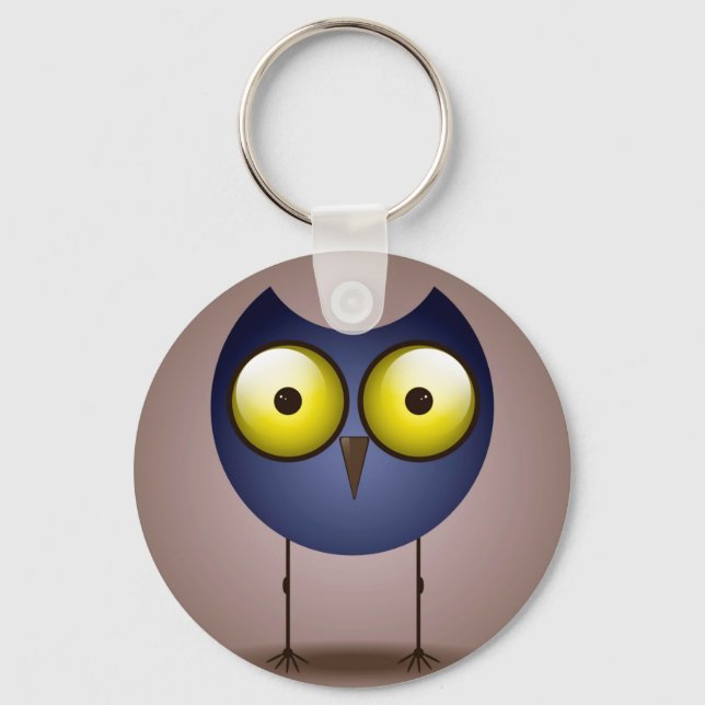 Big Eyed Blue Owl Button Keychain (Front)