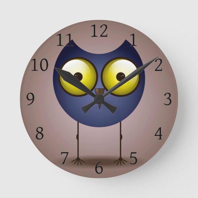 Big Eyed Blue Owl Round Clock (Front)