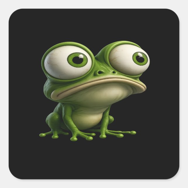 Big-Eyed Cartoon Frog Square Sticker (Front)