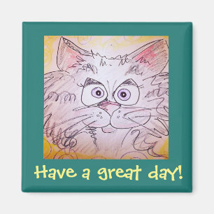 big eyed cat magnet - blue