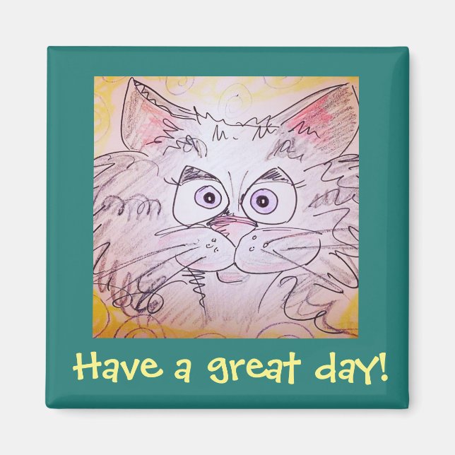 big eyed cat magnet - blue (Front)