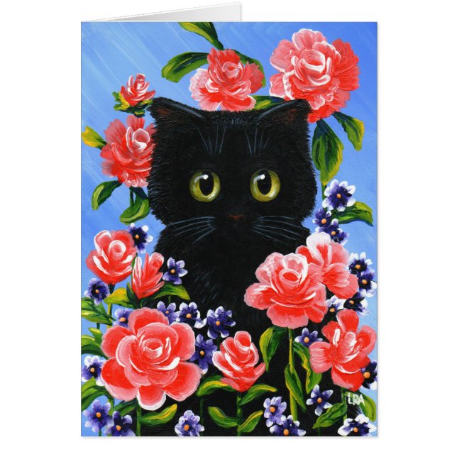 Big Eyed Cat Red Roses Creationarts (Front)