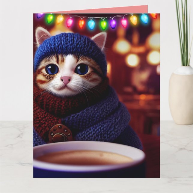 BIG EYED CUTE CAT KITTEN ART CHRISTMAS Cards (Front)