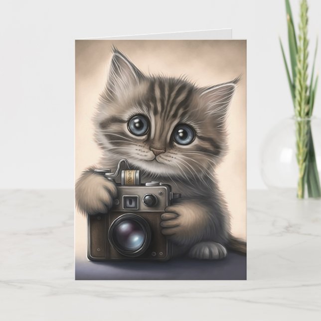 BIG EYED CUTE KITTEN CAT BIRTHDAY Card (Front)