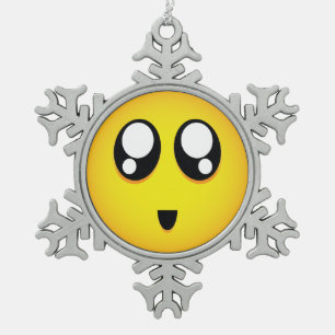 Big eyed Emoji Snowflake Pewter Christmas Ornament