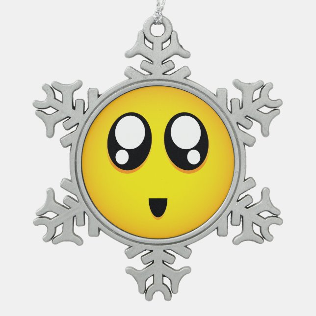 Big eyed Emoji Snowflake Pewter Christmas Ornament (Front)