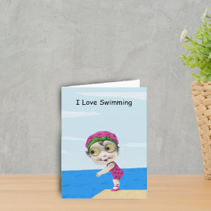 Big Eyed Girl Swimmer Note Card