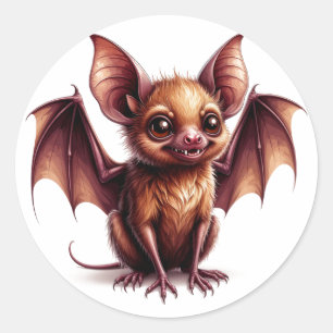 Big Eyed Halloween Bat Mascot Character 🎃 Classic Round Sticker